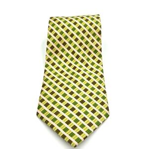 Stacy Adams Sign Gold 100% Silk Hand Made Mens Necktie Green Tonal Stripe 4W 60L